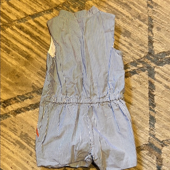 Janie and Jack Blue and White Striped Romper with Floral Embroidery - Picture 5 of 6